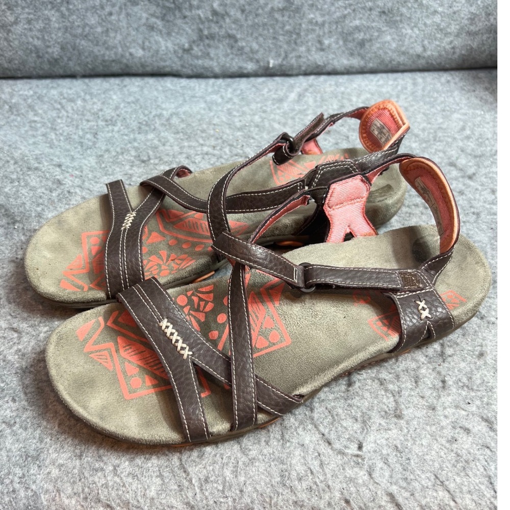 Merrell Terran Lattice II Brown Leather Strappy Hiking Sandals Womens Size 8